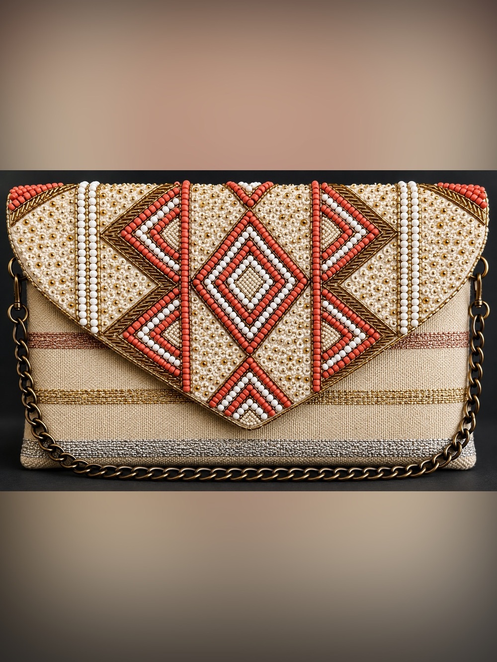 Rose Gold Beaded Envelope Clutch/Crossbody Bag